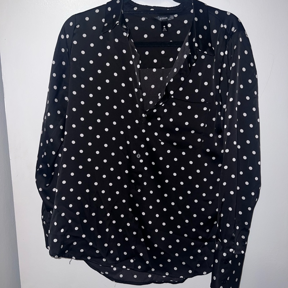 Aqua Black and White Polka Dot Blouse
